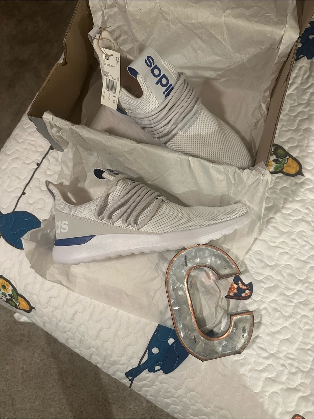 adidas White and Navy Athletic Sneakers